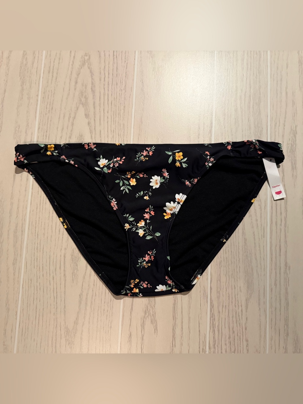 Xhilaration Women XL Black Floral Hipster Bikini Bottom Beach NWT